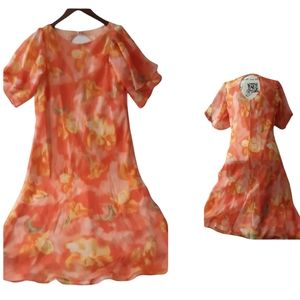 Womens JBS chiffon Floral Orange yellow lined sz 12 Dress